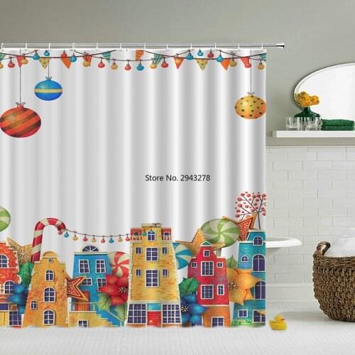 2021 Merry Christmas Shower Curtains Waterproof Bathroom Curtain 3d Cartoon Xmas With Hooks Large Size 240*180cm Bath Screen