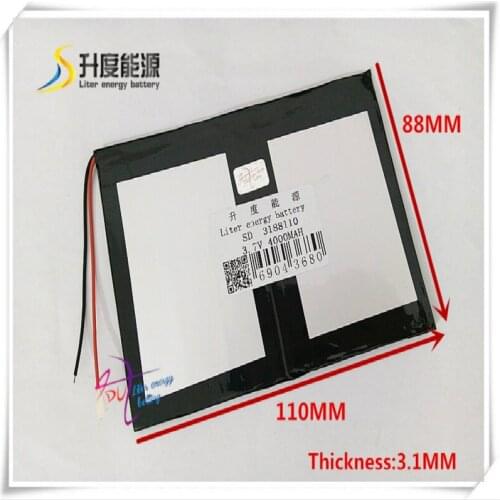 3.7V 4000mAH 3188110 (polymer lithium ion / Li-ion battery ) for tablet pc DVD GPS POWER BANK cell phone