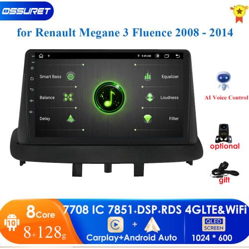4G 64G Android 10 Car Radio for Renault Megane 3 2008 - 2014 Multimedia Video 4G WIFI 2 Din No DVD Car Stereo Player with frame