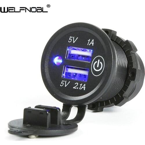 Car USB Charger with LED Touch on Off Switch Universal Waterproof 3.1A 2 Ports for Car Motorcycle Phone Charger