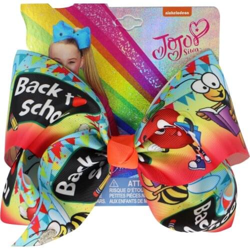 NEW Back to school print letter ribbon bows for Girls 8 Inch Large hair Bow Alligator Clips Barrettes Accessories headwear 12pcs