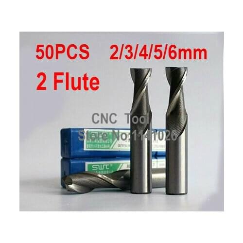 Free Shipping 50pcs/set 2/3/4/5/6mm two 2 Flute Milling Cutter CNC milling cutter rotary cutter,Aluminium End Mill Cutter