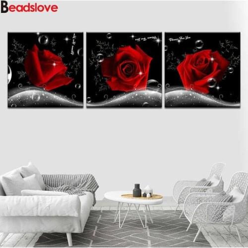 Large size modern flowers red rose Diy 5d full diamond painting mosaic Diamond painting flora Diamond Embroidery plant