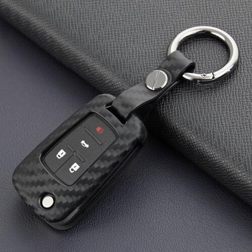 Flip Key Fob Case Cover Chain Ring Accessories For Chevrolet Malibu Cruze Impala Camaro Buick LaCrosse Cascada Carbon Fiber