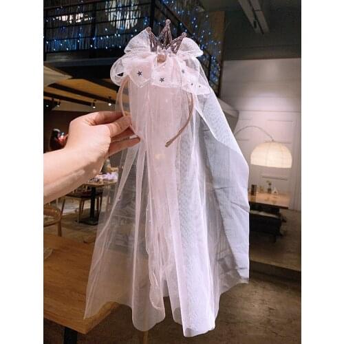 Crown Bowknot Mesh Veil Headband Suppiles Kid Flower Girl Dress Hairband Gift Party wedding birthday Halloween