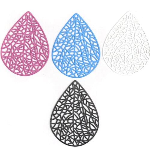 DoreenBeads 10 PCs Fashion Copper Filigree Stamping Pendants Black White Blue Drop Jewelry DIY Findings Charms 40mm x 30mm