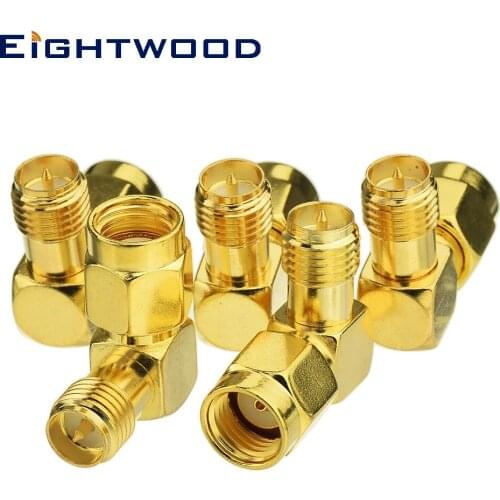 Eightwood 5PCS SMA RF Coaxial Adapter RP-SMA Plug Male to RP-SMA Jack Female Connector Right Angle