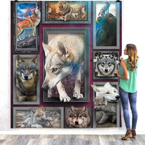Wolf 3D Printed fleece blanket Beds Hiking Picnic Thick Fashionable Bedspread Sherpa Throw Blanket Drop Shipping 03