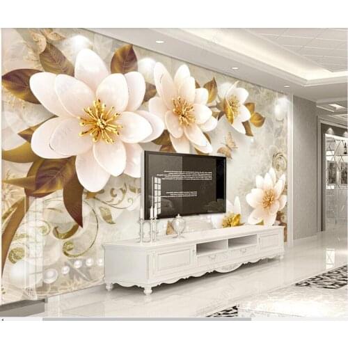 Wallpaper photo 3 d custom mural European retro embossed jewelry flower in the living room Wallpaper for walls in rolls