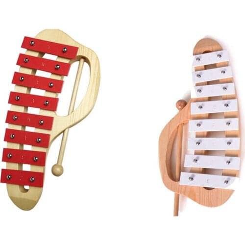Hot AD-Hand Knock Xylophone Glockenspiel with Mallets 8 Tones Aluminum Sheet Wooden Musical Instrument Preschool Educational Toy