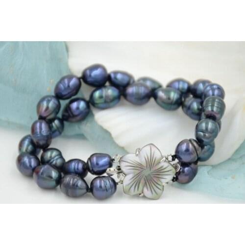 Hot sale new Style >>>>>New 2 ROW natural 10-11mm Australian south sea black pearl bracelet farming