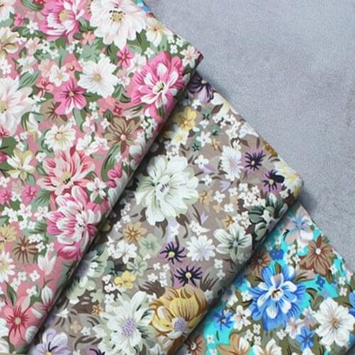 Graceful 50x140cm Pink Yellow Blue Blooming Sunflowers Printed Cotton Poplin Fabric Floral Fabric for quilting bedding cloth DIY