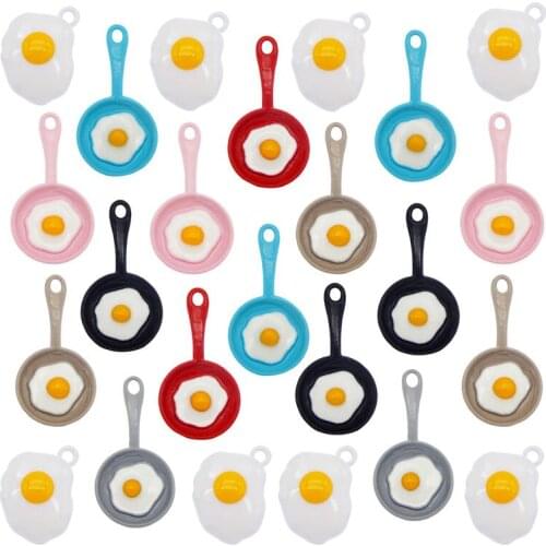 Julie Wang 7PCS Enamel Charms Mixed Fried Egg And Pan Pendants Alloy Bracelet Jewelry Making Accessory