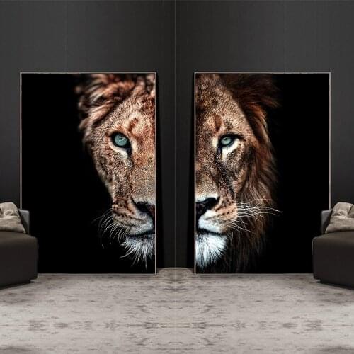 African Wild Lion and Lioness Family Art Paintings Print on Canvas Art Posters and Prints Animals Lions Art Pictures Cuadros