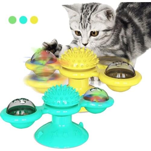 Cat Windmill Toy Funny Massage Rotatable Cat Toys With LED Ball Teeth Cleaning Pet Products for Kittens Molar Toys