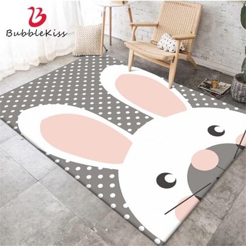 Bubble Kiss Korean Style Cute Rabbit Pattern Carpets Home Decor Princess Room Non-slip Area Rugs Pink Grey Living Room Floor Mat