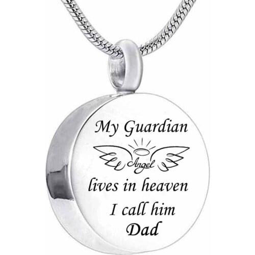 Cremation Memorial wing Jewelry My Guardian Angel Cremation Urn Ashes Memorial Stainless Steel round Pendant Necklace