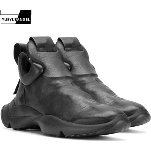 Fashion Men Gothic Thick Platform Sneakers High Top Genuine Leather Shoes Male Slip On Casual Footwar Street Dancing Zapatos