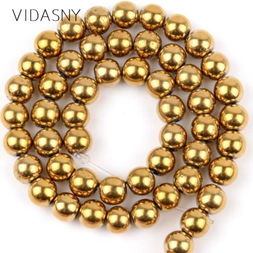Gold Hematite Natural Semi Precious Stone Round Beads For Jewelry Making 4mm-10mm Loose Beads Diy Bracelet Necklace 15