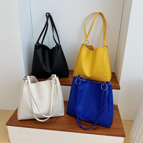 Hot Sale Large Womens Bag Solid Color PU Leather Shoulder Shopper Bags for Women Casual Female Large Capacity Tote Handbags