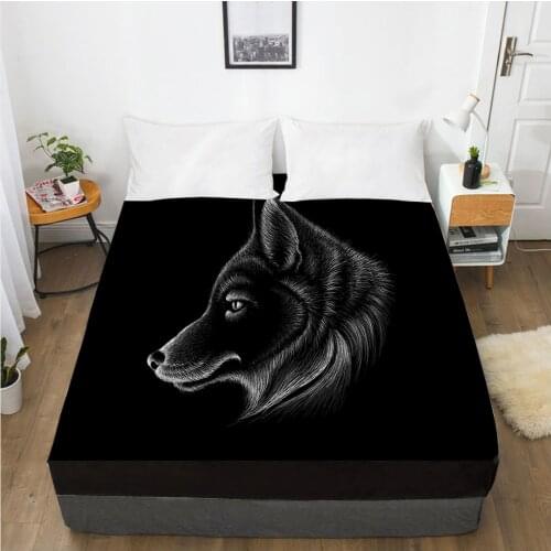 Mattress Cover Fitted Sheet With Elastic Band Bed Sheets Bedding Linens Queen King Size Bedsheet 90/150/160X200CM Black Wolf