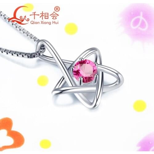 Fashion All-Match Accessories 925 Sterling Silver Star Shape Corundum Pendant Necklace
