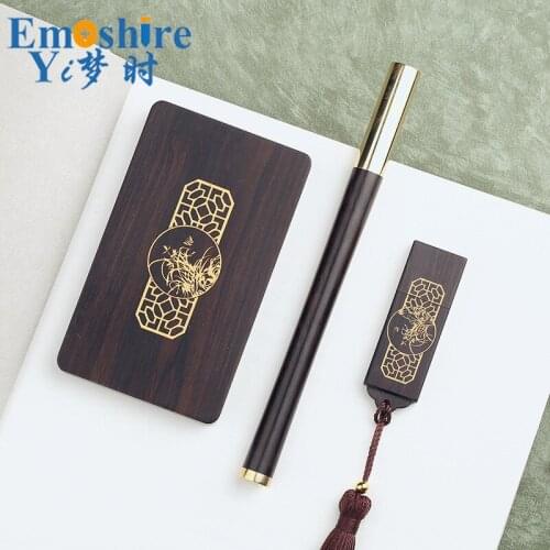 Ballpoint Pen and Card Holder and USB Flash Drives Set Creative Wood Roller Ball Pen Card Holder Business Office Gift P389