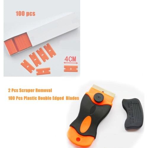 Car Wrap Vinyl Tools Kit DIY Window maintenance tools 100 Pcs Plastic Double Edged Razor Blades & 2 Pc Scraper Removal