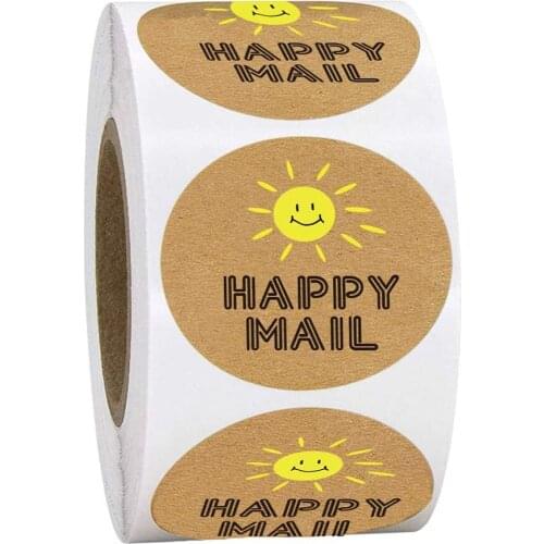 Kraft Happy Mail Stickers 1.5 inch Mail Business Labels with Smile Envelope Package Labels For Christmas Gifts 500 pcs Per Roll