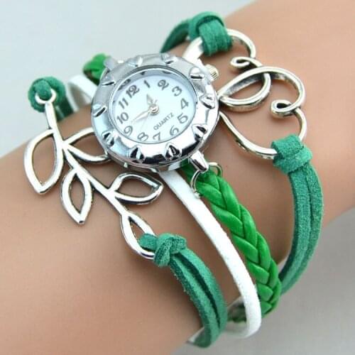 Cheap Fine Bracelet Jewelry For Women Suede Fabric Rope Wrap Tree Automatic Heart Shaped Watches