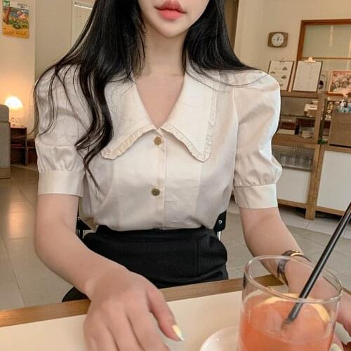 New spring Vintage white Shirt female Oversize Tops Women short sleeve Girls Blouse Summer Plus Size Women Blouses femme Blusas