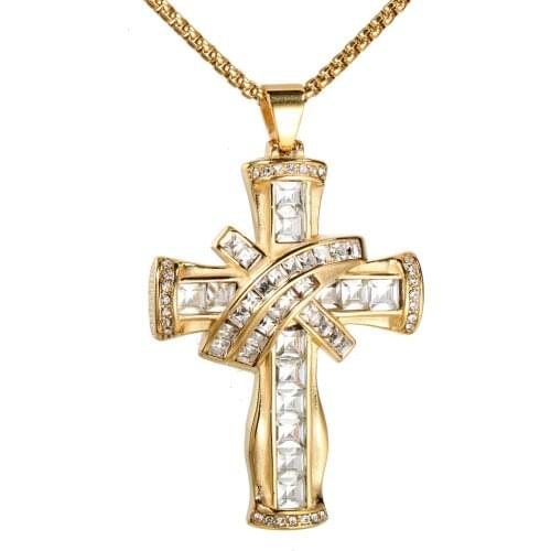 New Arrival Hot Sale Cross Pendant Gold color Chain Necklace rhinestone Choker Religion Jewelry Gifts