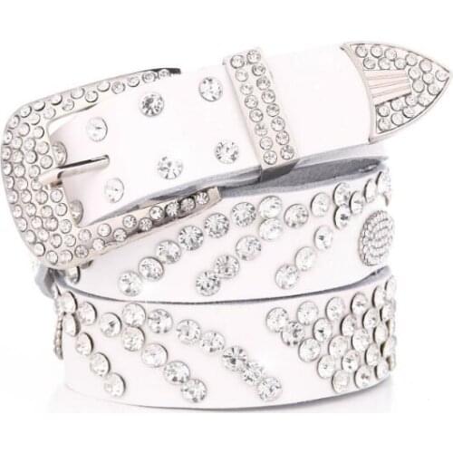 NEW ceinture femme 108 cm WOMEN belt pin buckle Full diamond WHITE Genuine leather 2021 fashion High quality Christmas gifts