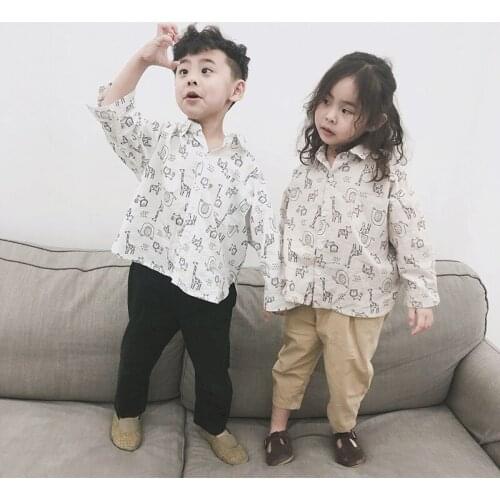 Baby Girl Clothes 2019 Spring Autumn New Toddler Boys Printed Tee Shirt Childrens Long Sleeve Turn-down Collar Blouse Top Tees