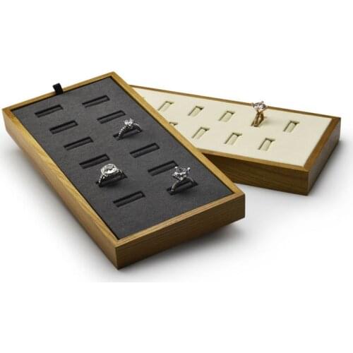 Solid wood jewelry tray Korean version of ring holder Velvet leather earring holder Necklace jewelry display tray