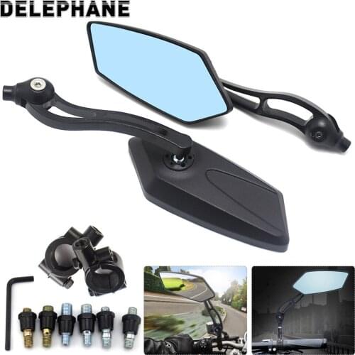 Handlebar Bike Mirror Full Aluminum Electric Bike Motorcycle Rearview Mirror Blue Lens Anti-glare Glass Bicycle Reflector Mirror
