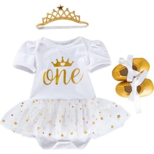 0-24 Months Baby Girls Set Toddler Elegant Princess Dress 3-Piece Kids Crown tiara+Dress+Shoes Children Birthday Party Clothes