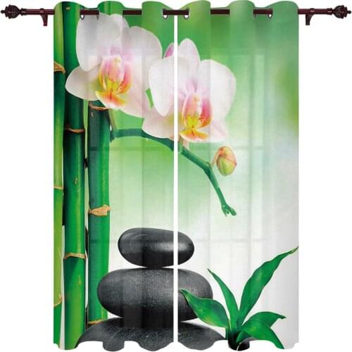 Luxury Curtain Zen Stone Orchid Hotel Home Living Room Kitchen Bedroom Decoration Translucent Polyester Curtain