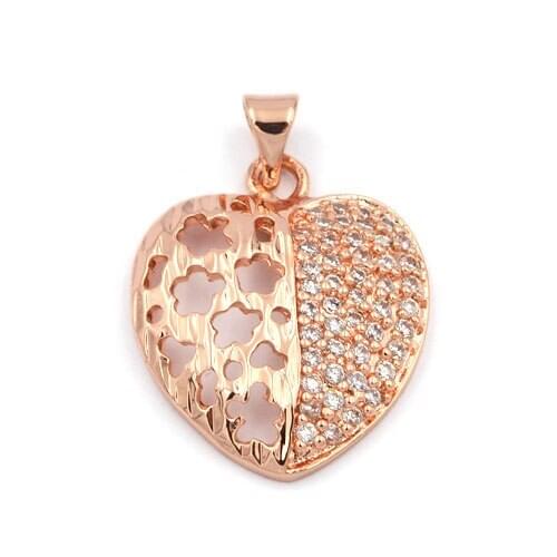 SUNNERLEES Fashion Jewelry Women Girls Cubic Zirconia Heart Rose Gold Color Pendant Necklace Optional Chain P65 R