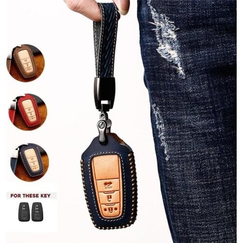 2 3 Buttons 3 Color Genuine Leather Car Smart Remote Fob Key Chain Case Holder Cover For Toyota Car Car Accessories