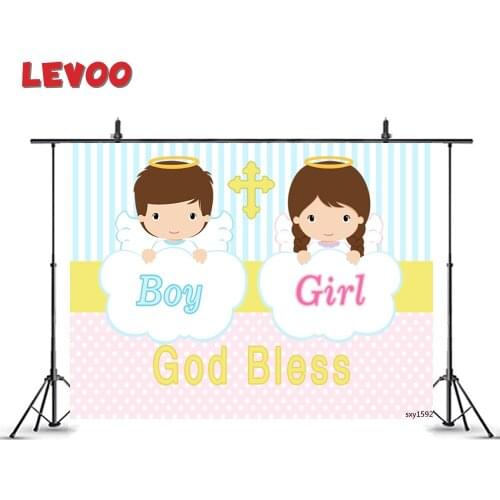LEVOO God Bless Gender Reveal Backdrop Boy Or Girl Angel Newborn Baptism Background For Photography Photo Studio Photozone Vinyl