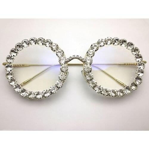 Vintage Crystal Diamond Glasses frame Oversized retro Female Frame Round Clear lens Eyeware Myopia Nerd eyeglasses Bookworm