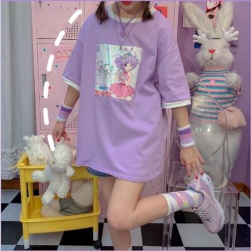 Harajuku Japan Style Cartoon Magical Angel Creamy Mami Print Short Sleeve T-shirt Women Summer O-neck Tee Shirt Girls T Shirt