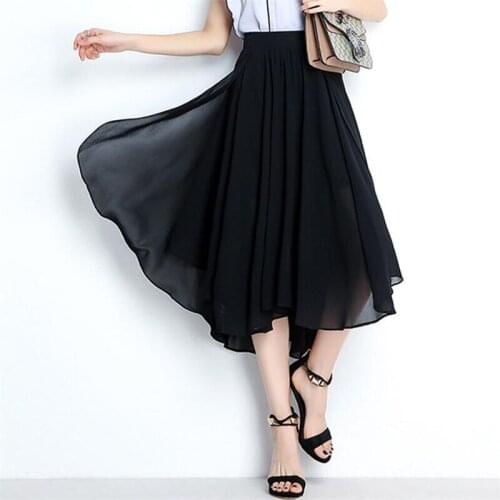 Plus Size 5XL 6XL 7XL Women Chiffon Midi Skirts 2020 Summer Autumn Irregular Solid Skirts OL Elegant Skirts Black White Blue