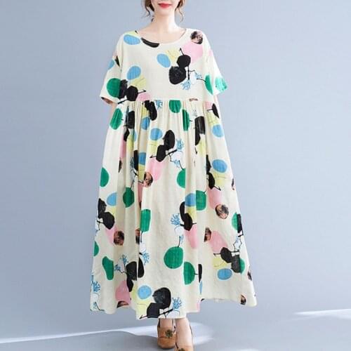 Print Floral Dress 2021 New Arrival Cotton Linen Loose Oversized Sundress Holiday Travel Casual Women Long Maxi Beach Dress
