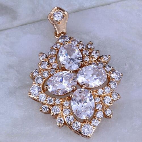 Love Monologue Luxury Shining White Cubic Zirconia Geometry Yellow Gold Color Necklace Pendants Women Wedding Jewelry X0157