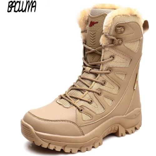 Winter Mens Boots Special Force Mens Military Boots Outdoor Waterproof Mens Tactical Boots Plush Warm Womens Snow Boots