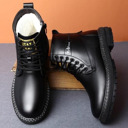 ZSAUAN Winter Warm High Top Men Boots Plush Lining Casual Men Snow Boots Military Business Combat Men Shoes Zipper Round Toe