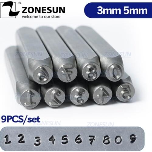 ZONESUN 9PCS Carbon Steel Stamp Number Set Steel Stamps Punch Die Metal Stamping Tools For Jewelry