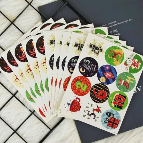 10sheets Christmas Advent Calendar Paper Stickers 1-24 Number Sealing Sticker New Year Navidad DIY Gift Decoration Package Label